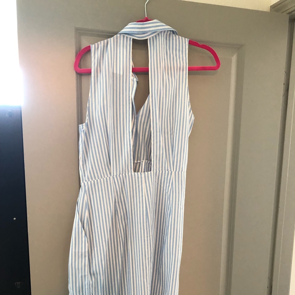Blue and white striped dress
